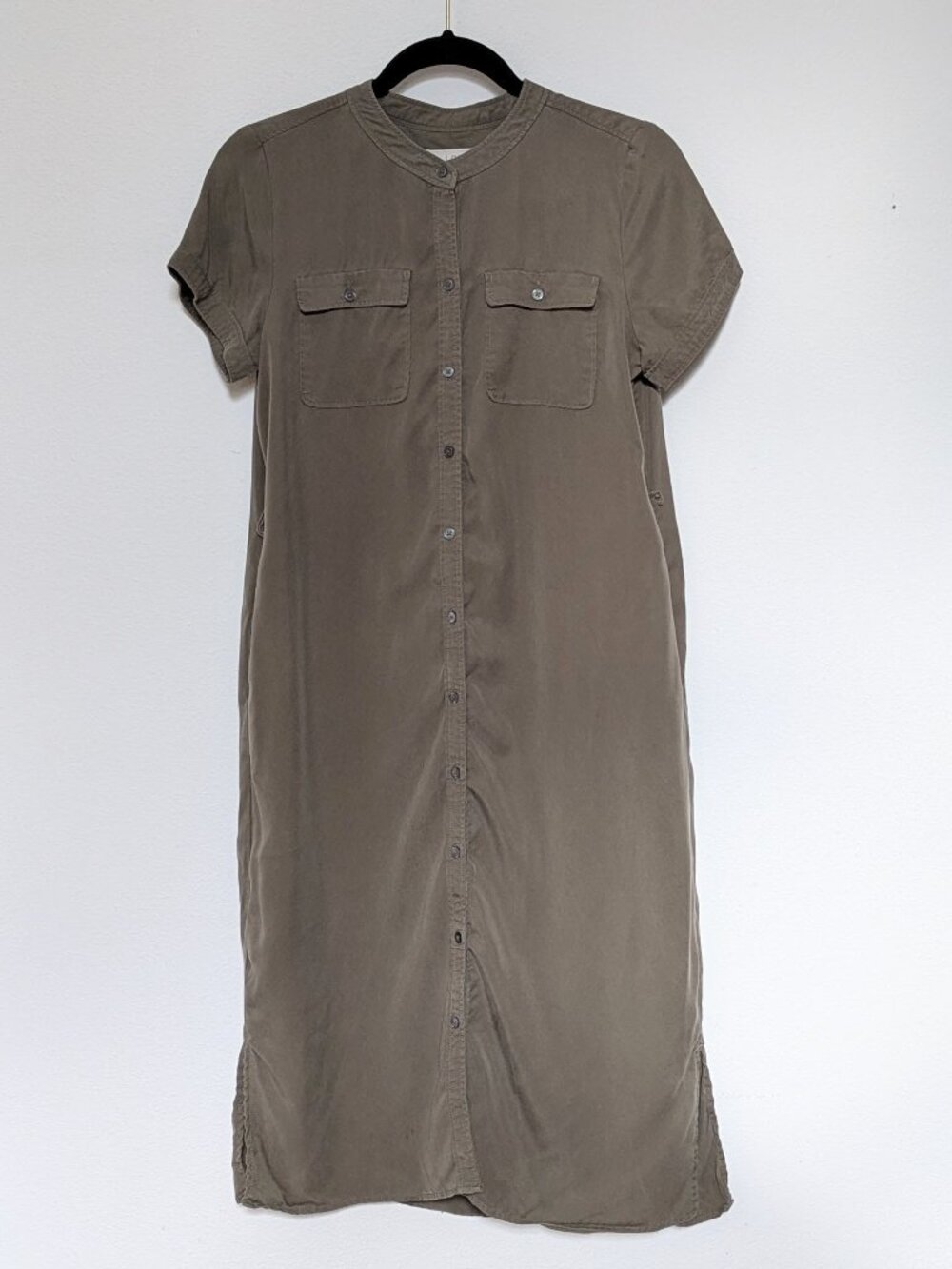 LOFT Petite Olive Green Midi Shirt Dress | 100% Lyocell Boho Academia Preppy